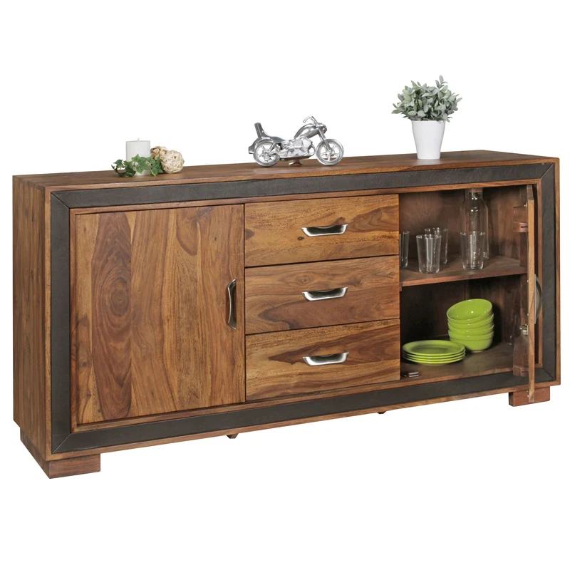 Sideboard Sheesham Massivholz 160x44x80cm Landhausstil Schubladen Türen
