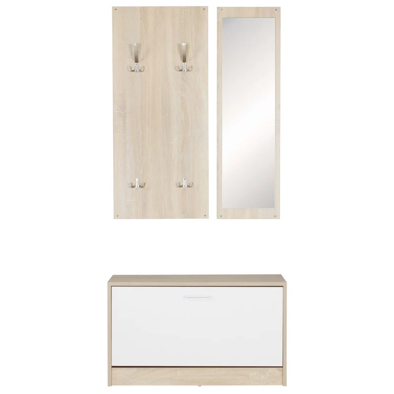 Garderobe Salerno mit Spiegel & Schuhschrank Spanplatte Sonoma Modern