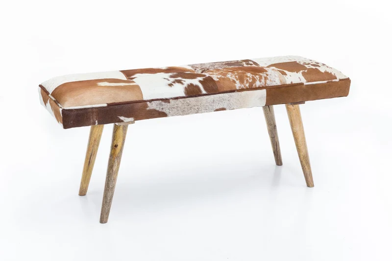 Sitzbank Ziegenfell Massivholz 120x40x52cm Polsterbank Braun Flur Esszimmer