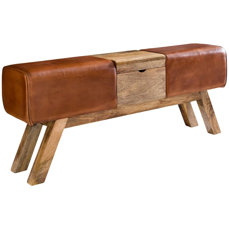 Turnbock Sitzbank Echtleder Braun Aufbewahrungsfach 120x29x53 cm