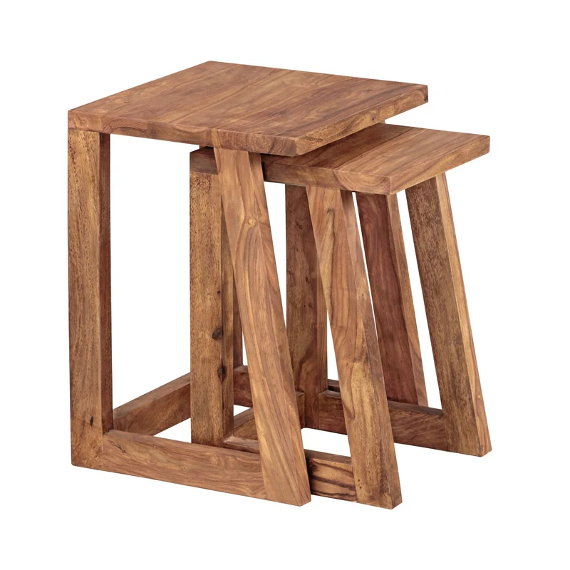 Beistelltisch-Set Mumbai 2er Massivholz Sheesham eckig Landhaus-Stil