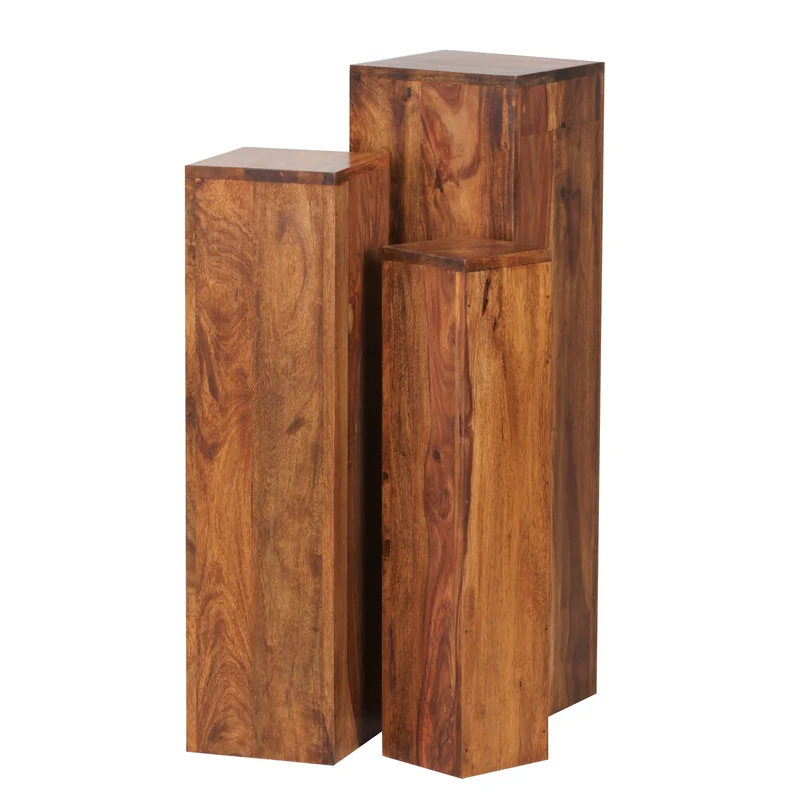 Beistelltisch 3er Set Sheesham Massivholz Quadratisch Modern Wohnzimmer