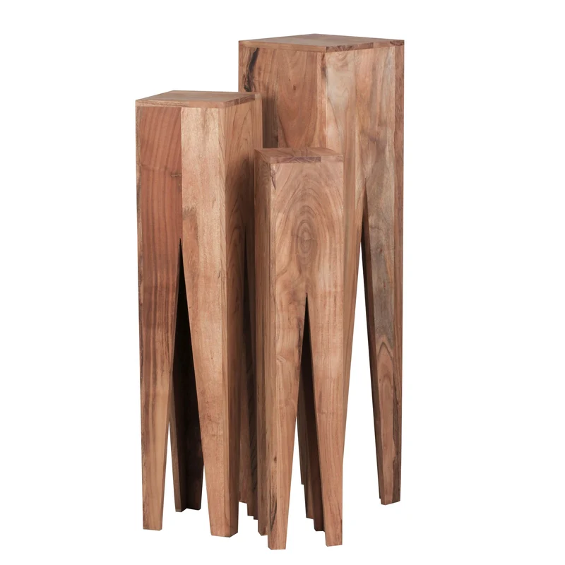 Beistelltisch 3er Set Akazie Massiv Quadratisch Modern Wohnzimmer