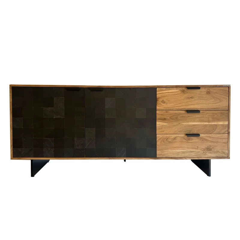 Sideboard Akazie Massivholz 175x76x40cm Steinoptik 2 Türen 3 Schubladen