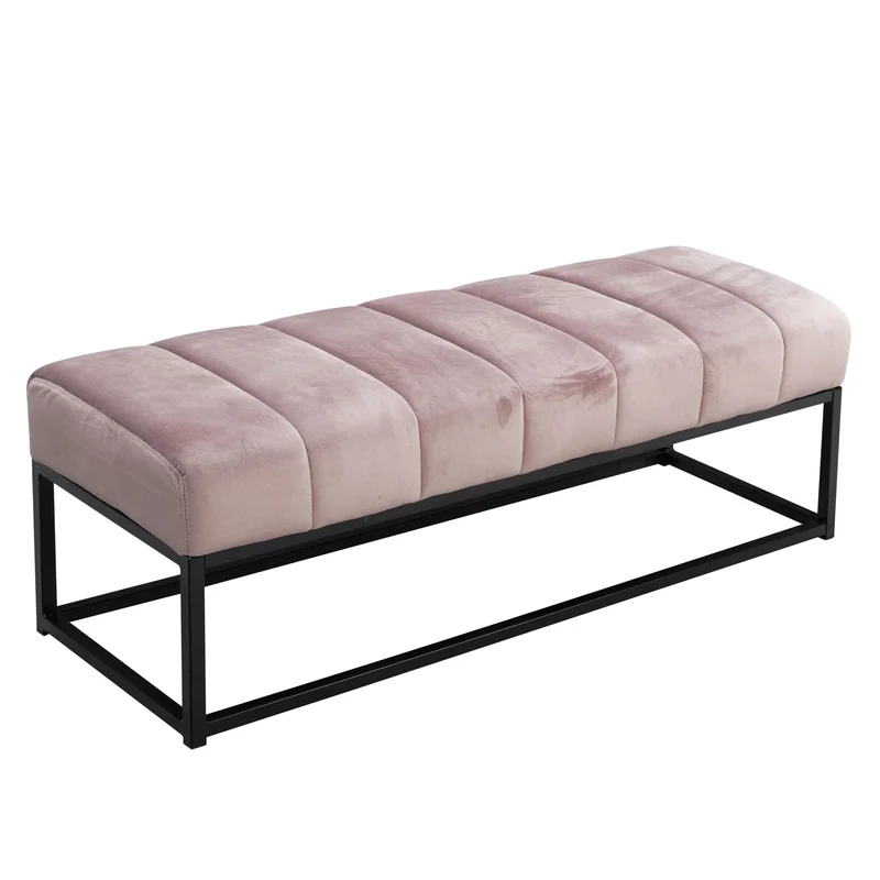 Sitzbank Samt Rosa 108x40x40cm Metallgestell Modern Gesteppt
