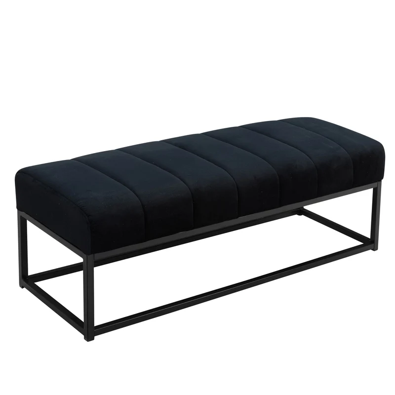 Sitzbank Samt Schwarz 108x40x40cm Metallgestell Modern Gesteppt