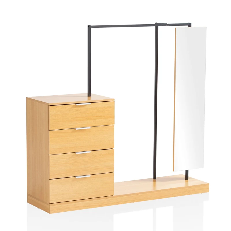 Garderobe Eiche-Dekor 145x138x40,5cm Flur Modern mit Spiegel & Kommode