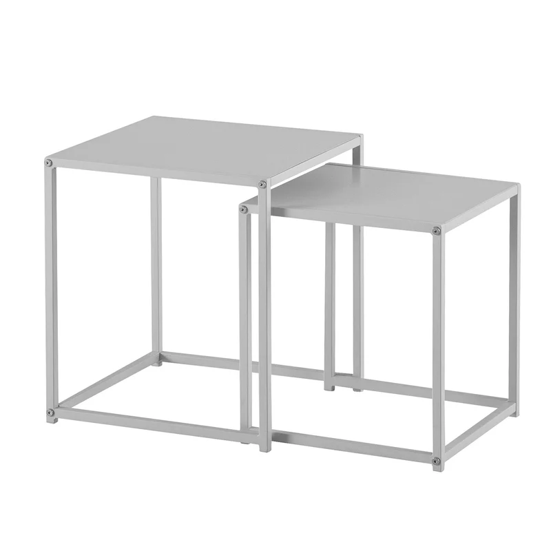 Beistelltisch 2er Set Metall Weiß Industrial Sofatisch Quadratisch