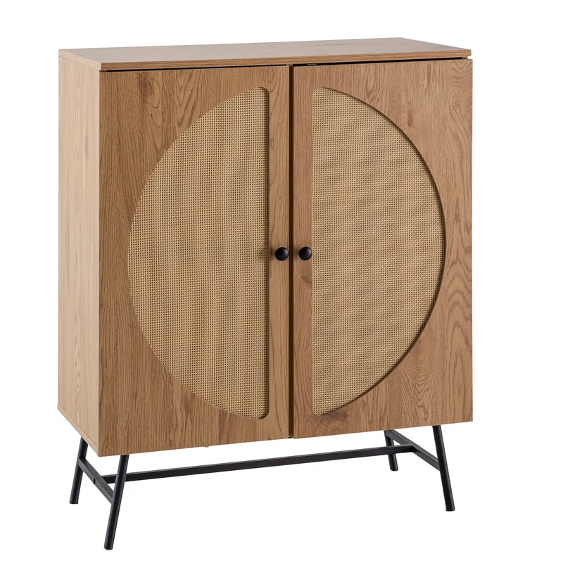 Sideboard Highboard Eiche-Dekor Rattan 80x103x39cm Modern 2 Türen