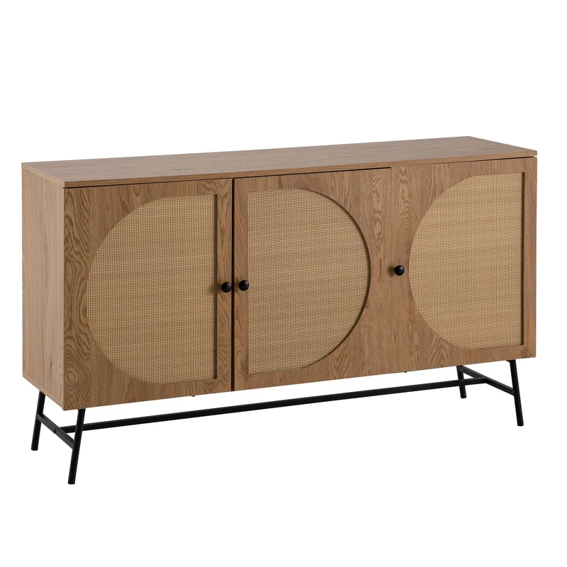 Sideboard 140x80x39cm Eiche-Dekor Rattan Modern 3 Türen Wohnzimmer