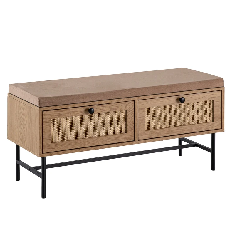 Schuhbank Eiche-Dekor 100x48x38cm Rattan Sitz Stauraum Schubladen