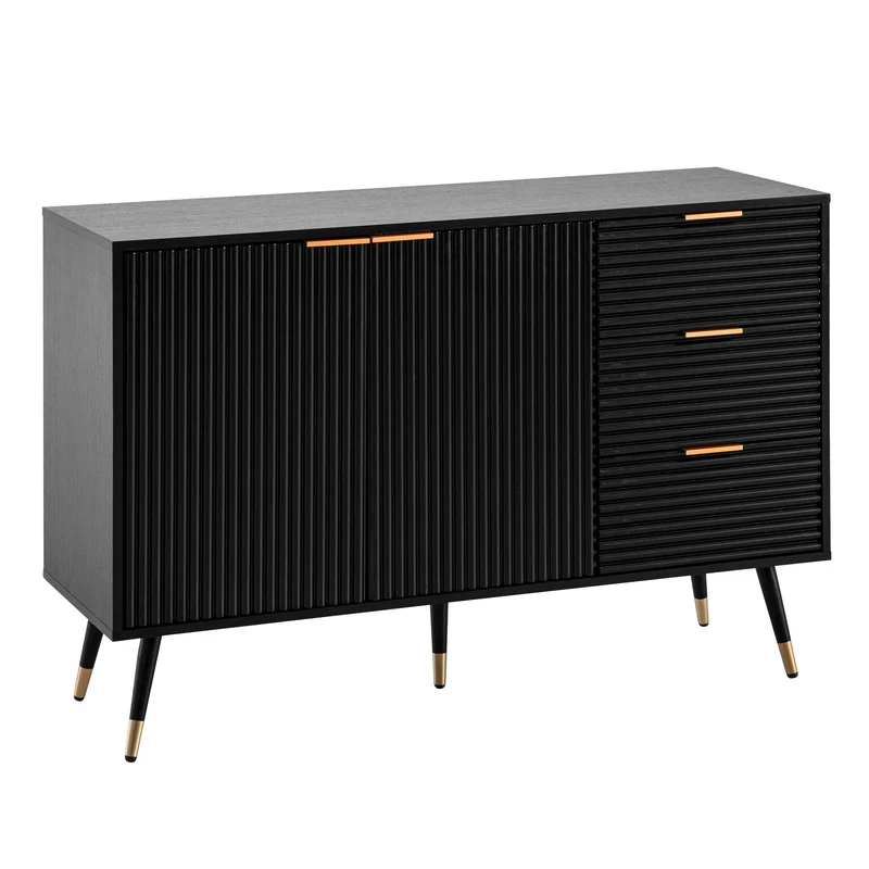 Sideboard 120x80x40cm Schwarz Eiche-Dekor Türen Schubladen Modern