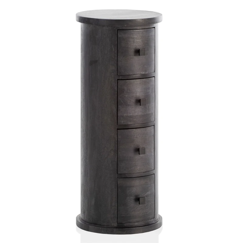 Sideboard Mango Massivholz Schwarz 34x85x34cm 4 Schubladen