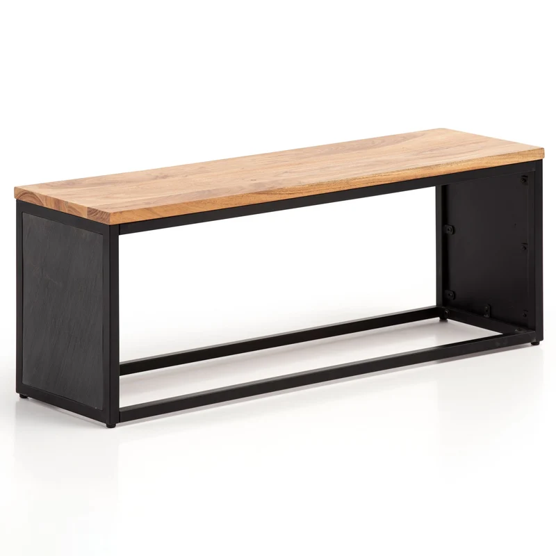 Sitzbank Akazie Massivholz 120x45x35cm Metallgestell Steinoptik