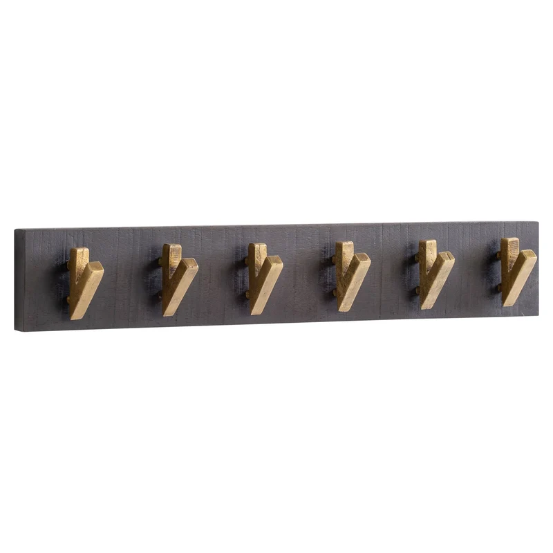 Wandgarderobe Mango Massivholz Metall 60x10x8cm Schwarz Gold Hakenleiste