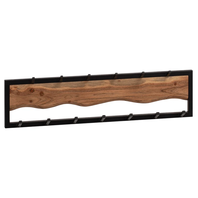 Wandgarderobe Akazie Massivholz Metall Hakenleiste 80x20x8cm Wellenmuster