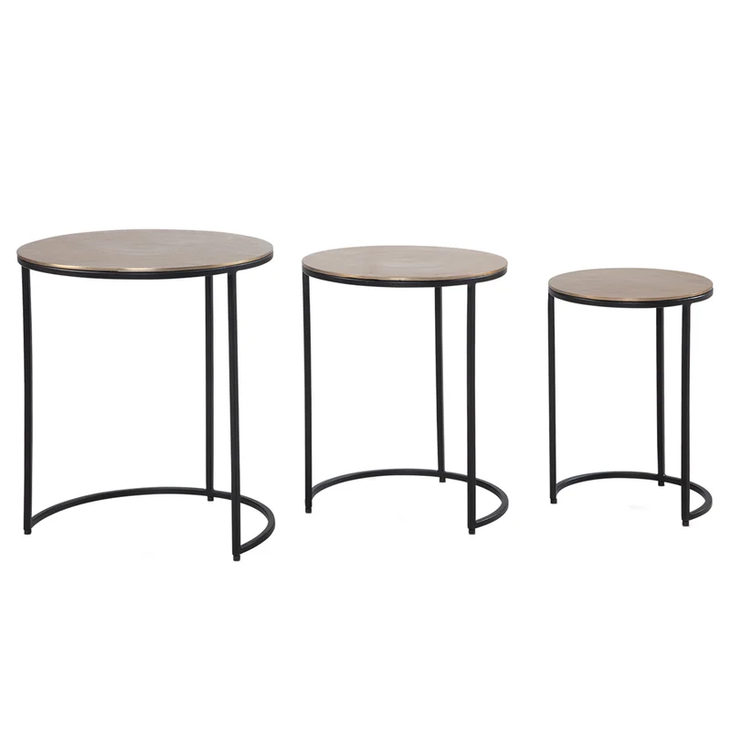 Beistelltisch 3er Set Aluminium Gold Schwarz Rund Modern Wohnzimmer