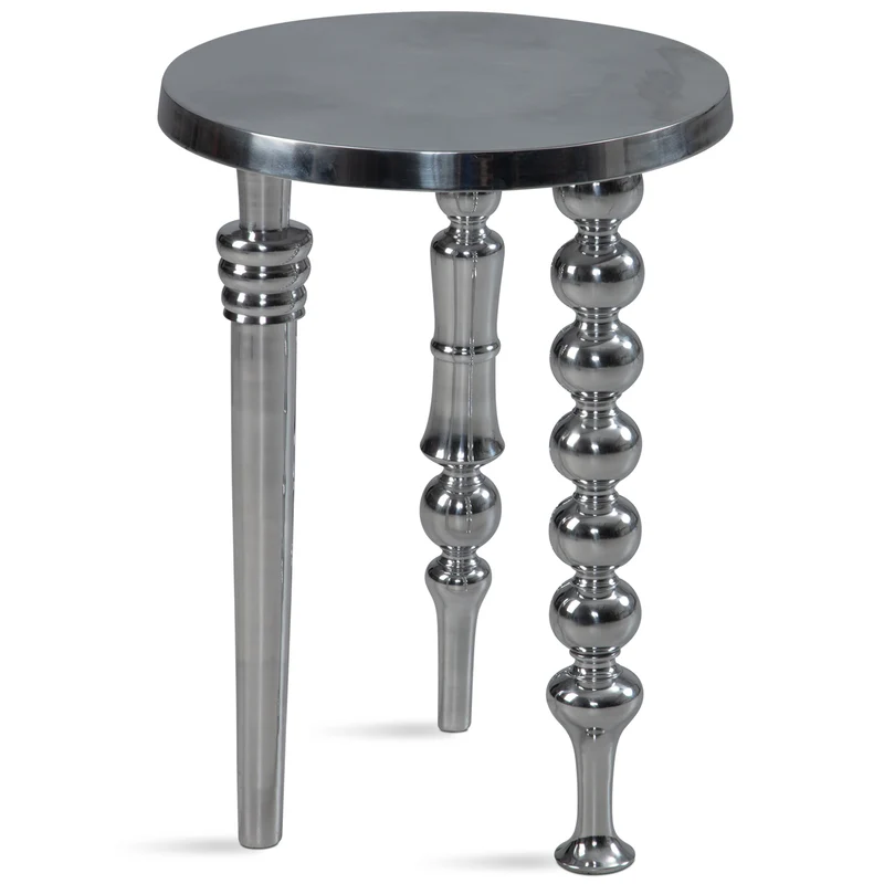 Beistelltisch Aluminium 44x44x63cm Dreibein Rund Silber Modern
