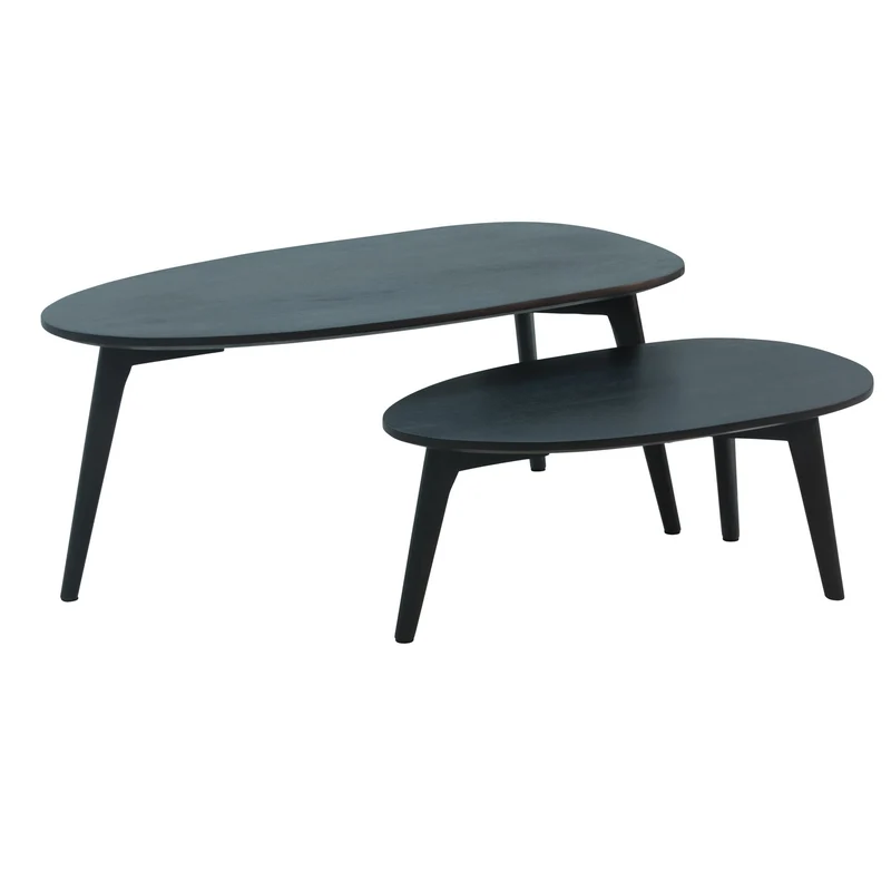 Couchtisch Set 2er Mango Massivholz Schwarz Retro Nierenform