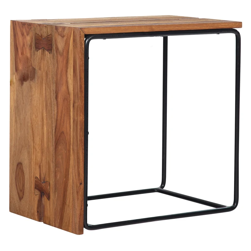 Beistelltisch Sheesham Massivholz Metall 45x30x45cm Industrial Modern