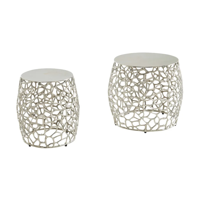Beistelltisch 2er Set Aluminium Silber Rund Modern Wohnzimmer