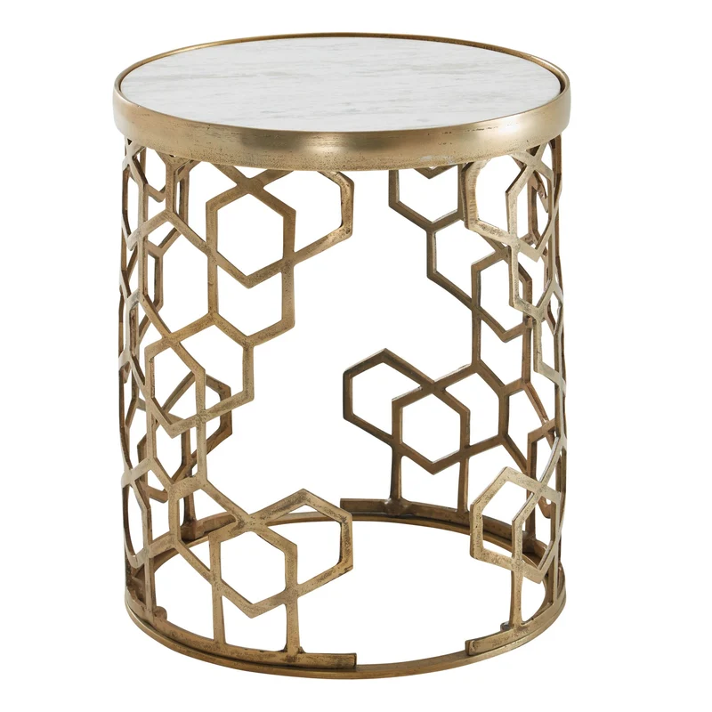 Beistelltisch Marmor Weiß 46x46x55cm Metall Gold Rund Modern