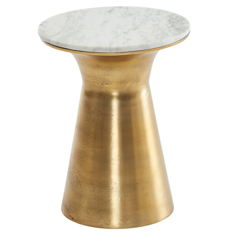 Beistelltisch Marmor Weiß 35x35x45cm Metall Gold Rund Modern