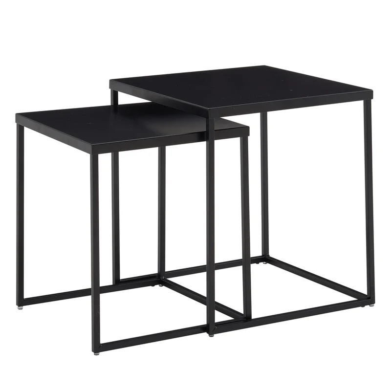 Beistelltisch 2er Set Metall Schwarz Industrial Design Sofatisch Quadratisch