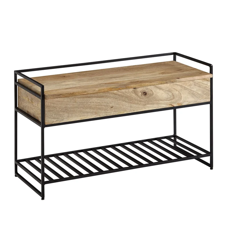 Sitzbank mit Stauraum 90x52x38cm Mango Massivholz Metall Braun
