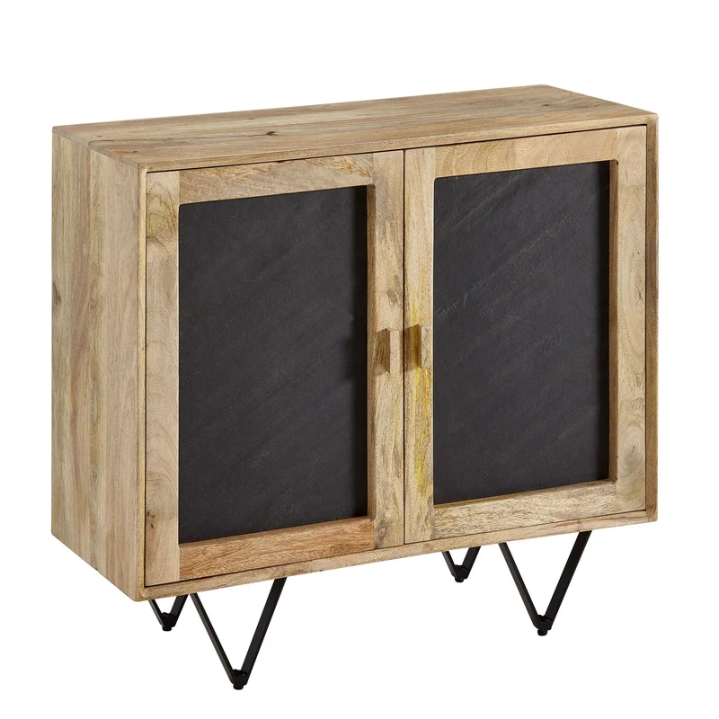 Sideboard 80x75x35cm Mango Massivholz Steinoptik Braun Metallgestell