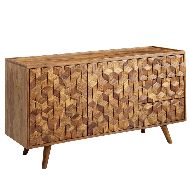 Sideboard 138x76x45cm Sheesham Massivholz Türen Schubladen Modern