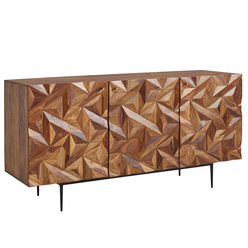 Sideboard 144x72x47cm Sheesham Massivholz Metall 3 Türen Modern