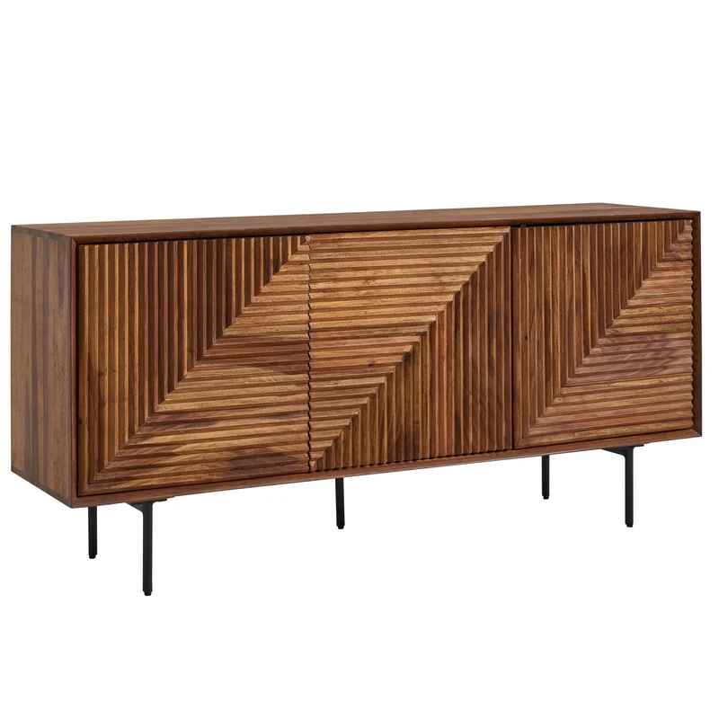 Sideboard 148x72x40cm Sheesham Massivholz Metall 3 Türen Modern