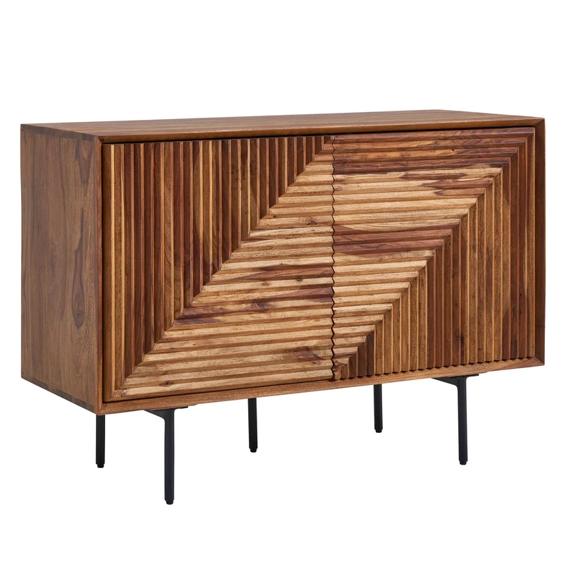 Sideboard 100x71x40cm Sheesham Massivholz Metall Modern Wohnzimmer
