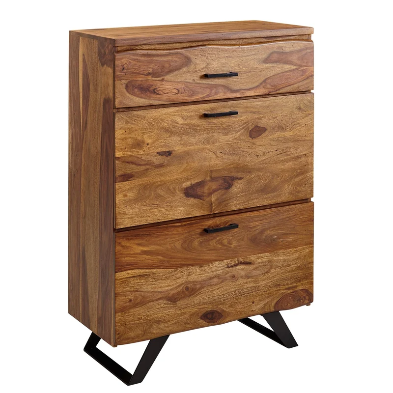 Kommode 80x120x41,5cm Sheesham Massivholz Metall Baumkante Modern