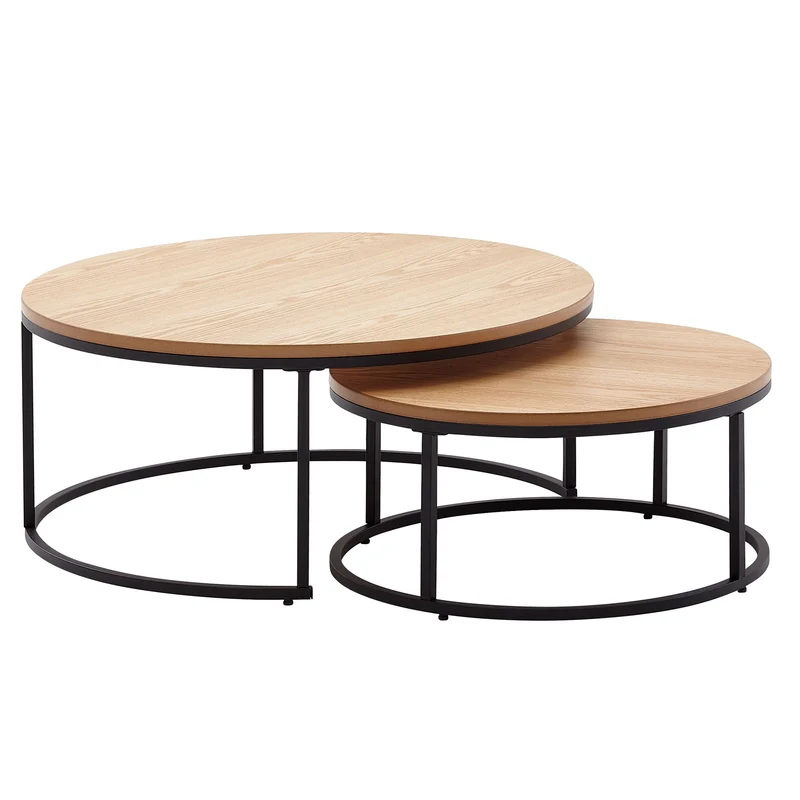 Couchtisch 2er Set Rund Eiche Metall Modern Beistelltisch Satztische