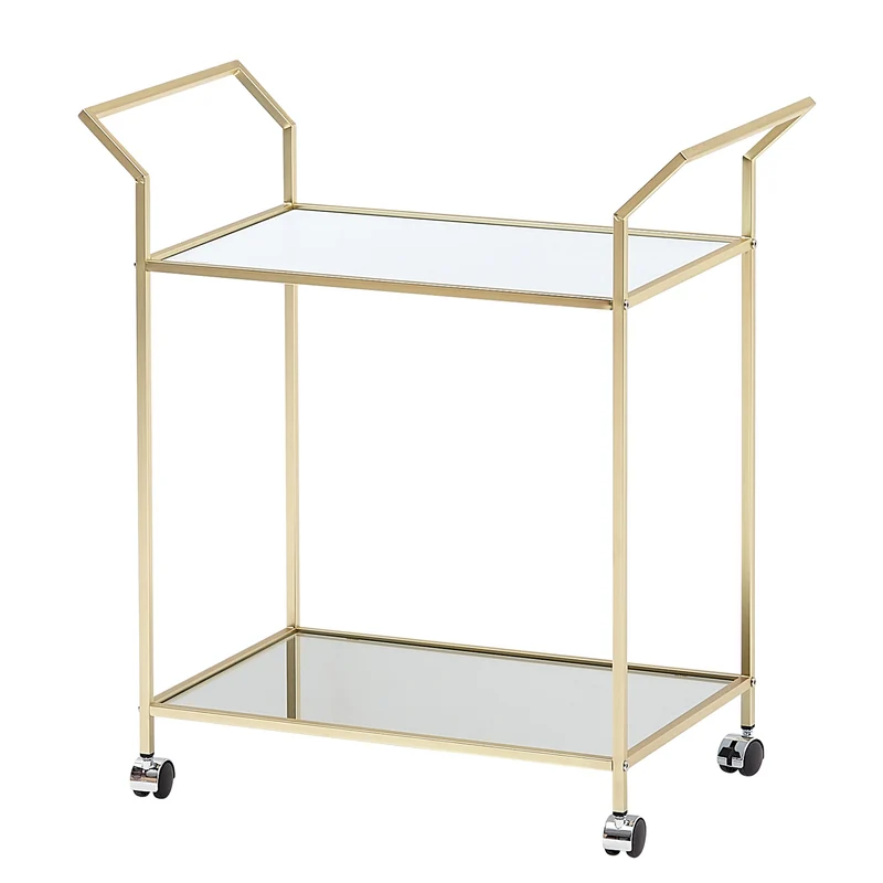 Servierwagen Gold Glas Metall 73x78x37cm Beistelltisch auf Rollen