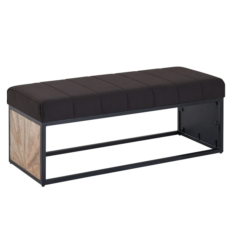Sitzbank Polsterbank 105x40x40cm Stoff Schwarz Metallgestell Flur
