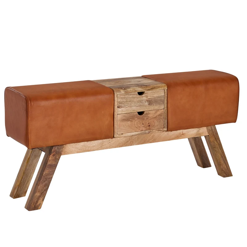 Turnbock Sitzbank Echtleder Braun mit Schubladen 120x56x30 cm