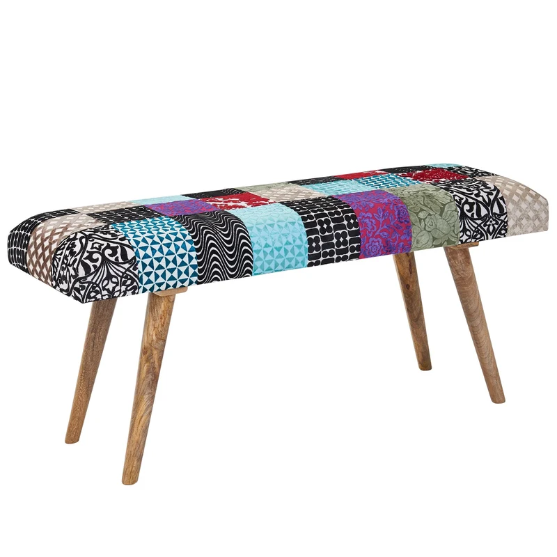 Sitzbank Patchwork Samt Massivholz 117x51x38cm Modern Flur Esszimmer