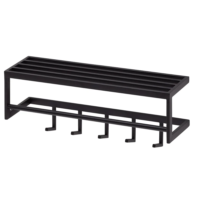 Wandgarderobe Metall Schwarz 70x20x20cm mit Ablage Hakenleiste Flur
