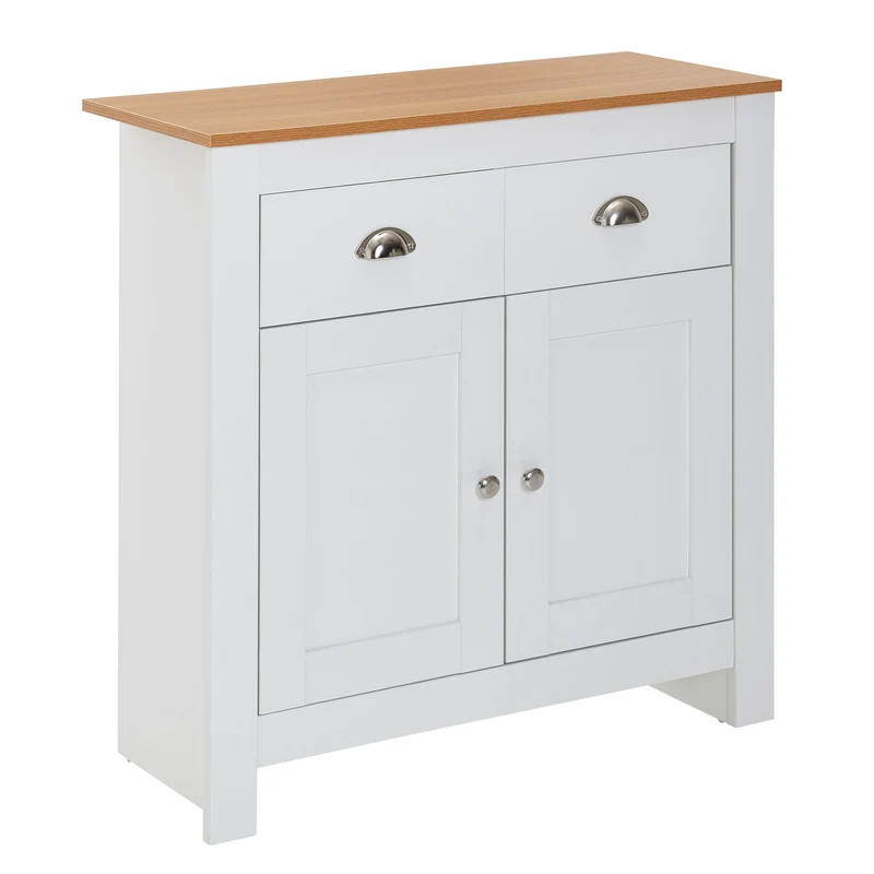 Sideboard 79x81x34,5cm Weiß Eiche Modern mit Schubladen & Türen