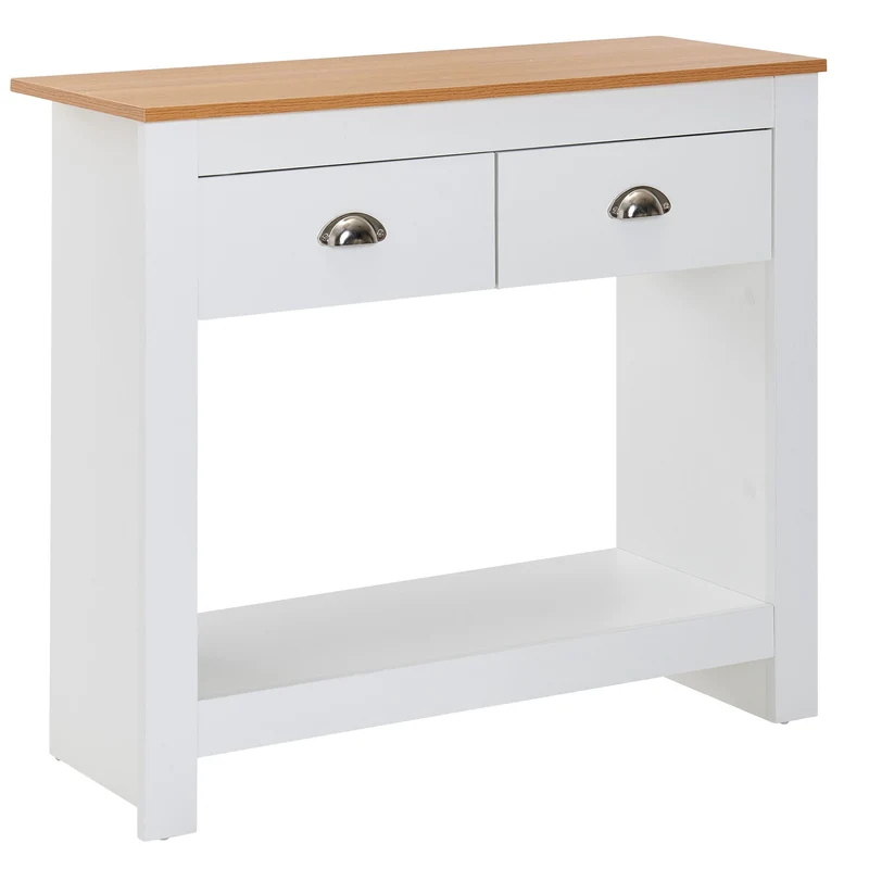 Konsolentisch 85x35x76cm Weiß Eiche Modern Schubladen Stauraum Flur