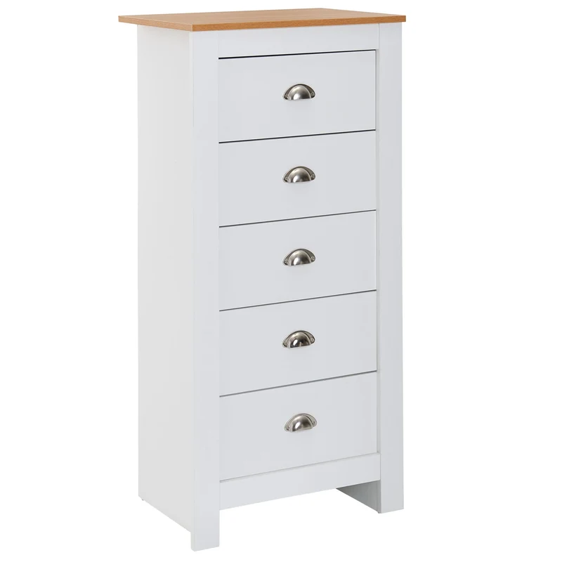 Sideboard 5 Schubladen 53x114x39cm Weiß Eiche Modern Wohnzimmer