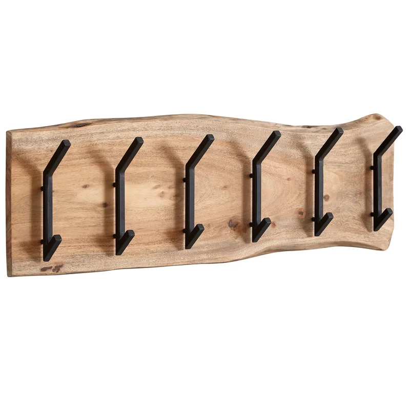 Wandgarderobe Akazie Massivholz Metall Hakenleiste 100x29x12,5cm