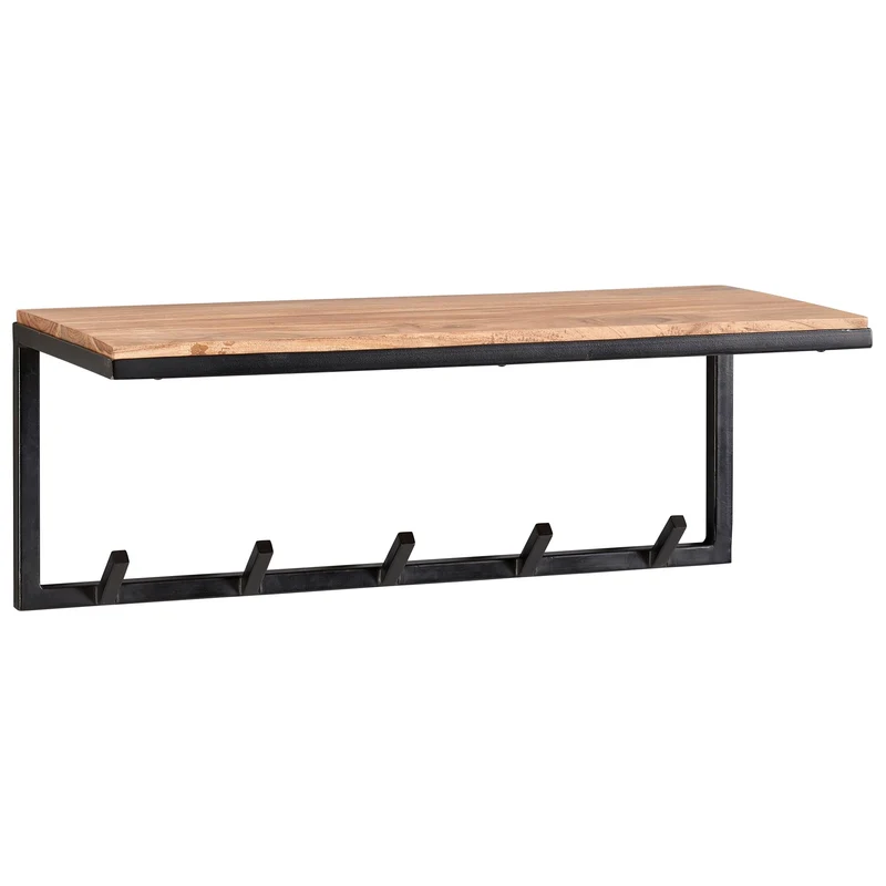 Wandgarderobe Akazie Massivholz Metall Hakenleiste Ablage 70x27x30cm