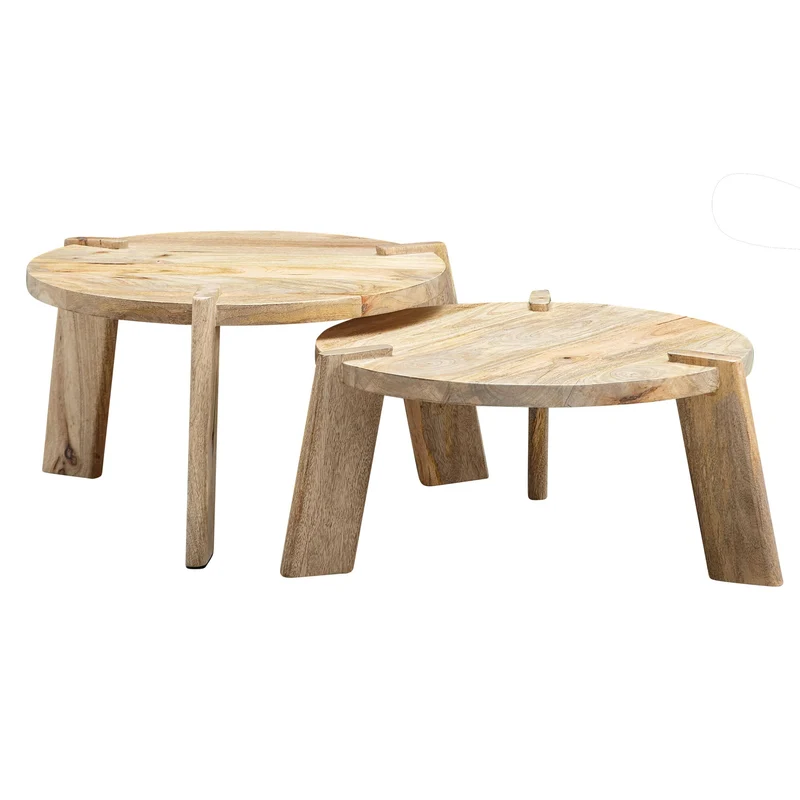 Couchtisch 2er Set Mango Massivholz Rund Hell Wohnzimmertisch