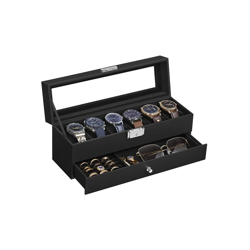 Uhrenbox mit 2 Ebenen PU-Bezug und Innenfutter