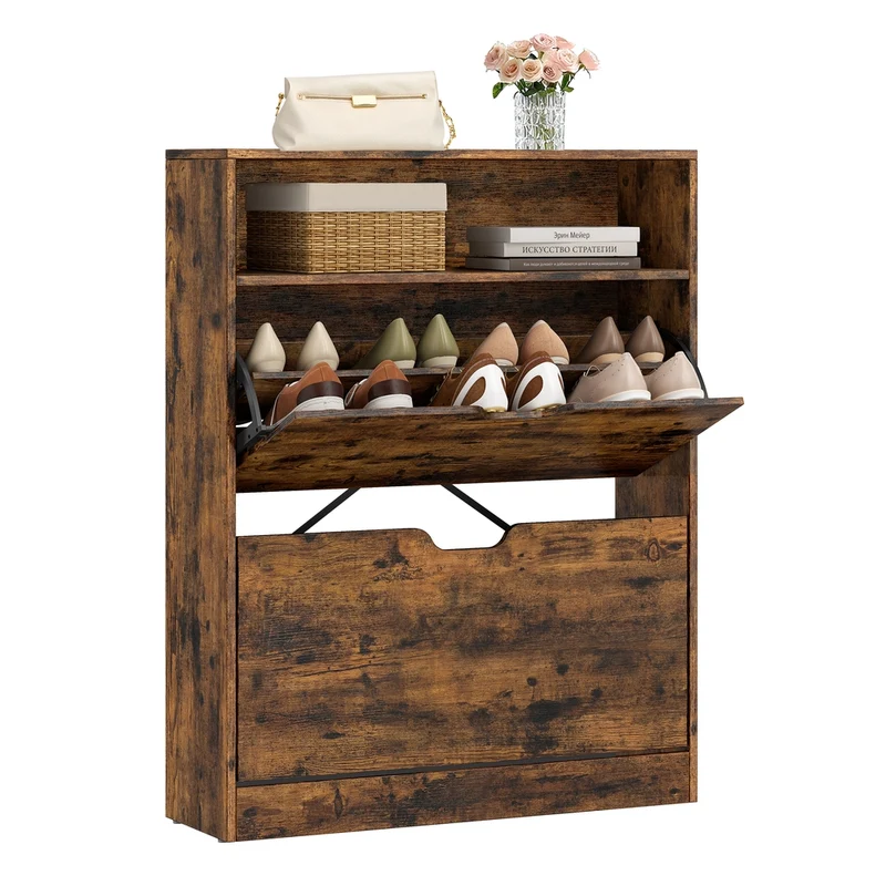 Schuhschrank 2 Klappen offenes Fach