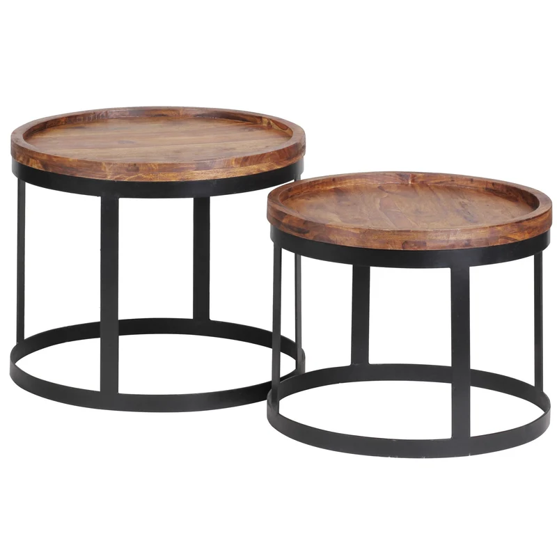 Beistelltische Akola 2er Set Sheesham Massivholz Metallgestell Landhausstil